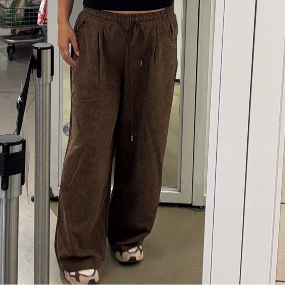 Brown Corduroy Wide-Leg Pants